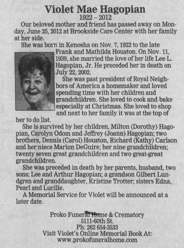 Clipping from Kenosha News